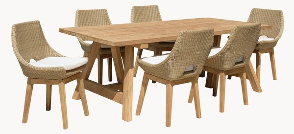 Set da pranzo da giardino in legno di teak Kally, set da 7