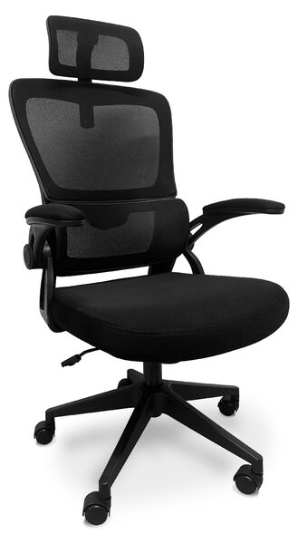 Lyn - Sedia da uffico ergonomica ad altezza regolabile, dotata di poggiatesta, imbottitura lombare e ruote girevoli - colore nero