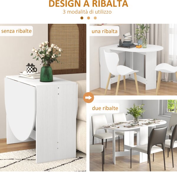 HOMCOM Tavolo Pieghevole per 6 Persone con 2 Ribalte Ovale in Legno, 163x80x75 cm, Bianco | Aosom Italy