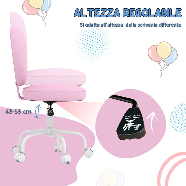 Sedia Ufficio PUCCI Totò Piccinni - Girevole, Regolabile, Rosa Per Ragazzi - Foto 5