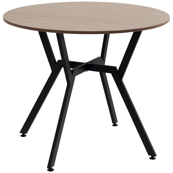 HOMCOM Tavolo Rotondo da Soggiorno per 2 Persone con Sostegno a X, in Legno e Acciaio, Ø90x76 cm, Nero e Marrone