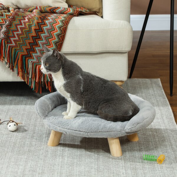PawHut Cuccia Divanetto per Cani e Gatti Sfoderabile in Peluche con Schienale, 47x40x20 cm, Grigio