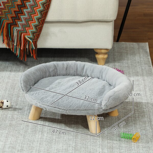 PawHut Cuccia Divanetto per Cani e Gatti Sfoderabile in Peluche con Schienale, 47x40x20 cm, Grigio