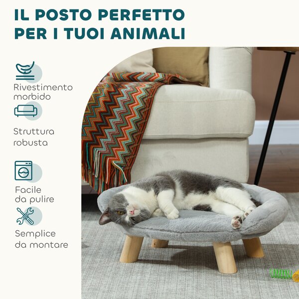 PawHut Cuccia Divanetto per Cani e Gatti Sfoderabile in Peluche con Schienale, 47x40x20 cm, Grigio