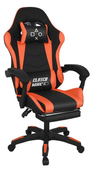 Clutch - Sedia da Gaming Ergonomica con Cuscino Lombare Poggiatesta e Poggiapiedi in PVC Nera e Rossa