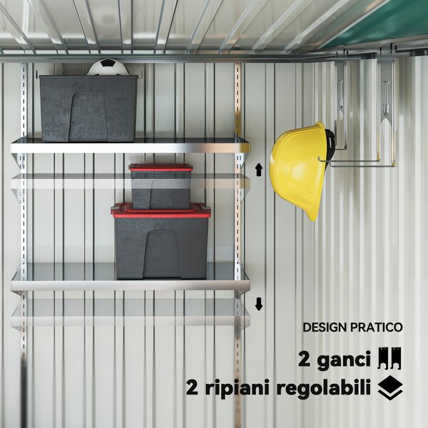 Outsunny Casetta da Giardino con Base, Porta Scorrevole e Tetto Inclinato, Capanno Attrezzi in Metallo, 1.5x2m, Verde | Aosom Ital