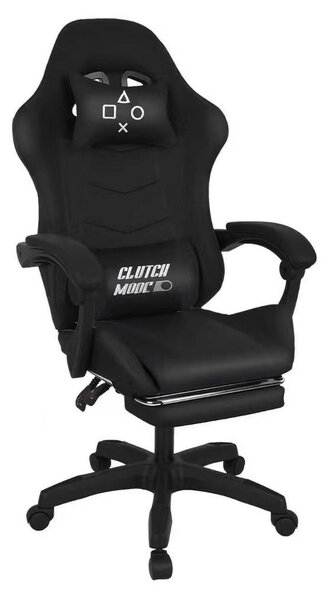 Clutch - Sedia da Gaming Ergonomica con Cuscino Lombare Poggiatesta e Poggiapiedi in PVC Nera