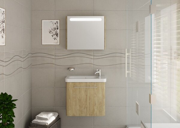 Kamalu mobiletto bagno 60 cm profondità ridotta colore rovere | lac-iris-60-r