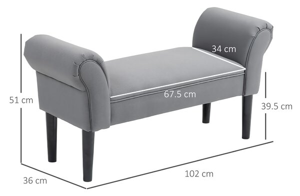 HOMCOM Panca Fondoletto Rivestita in Lino Sintetico con Gambe in Legno Braccioli e Seduta Imbottita Grigio Scuro | Aosom Italy