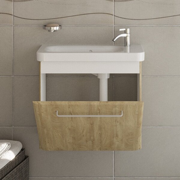 Kamalu mobiletto bagno 60 cm profondità ridotta colore rovere | lac-iris-60-r