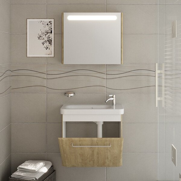 Kamalu mobiletto bagno 60 cm profondità ridotta colore rovere | lac-iris-60-r