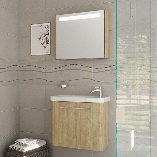 Kamalu mobiletto bagno 60 cm profondità ridotta colore rovere | lac-iris-60-r