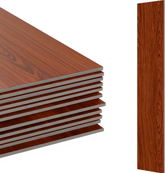 Pavimento in PVC autoadesivo Relaxdays, 7,5 m²/54 pezzi, effetto legno, bagno, cucina, piastrelle adesive 91x15, antiscivolo, rosso-marrone