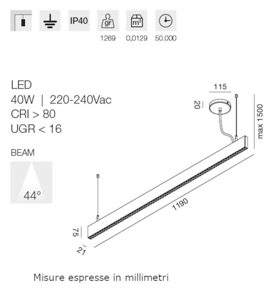Sospensione moderna gea led gso110c led biemissione alluminio - Gea Led