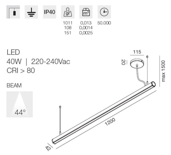 Sospensione moderna gea led gso120c led biemissione alluminio - Gea Led