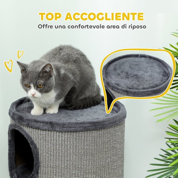 PawHut Cuccia per Gatti a 3 Livelli con Tiragraffi in Sisal e Peluche, Ø38x70cm, Grigio | Aosom Italy