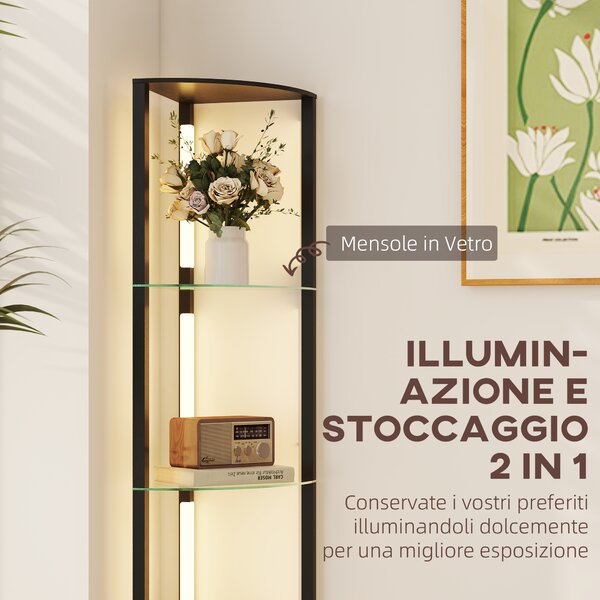 HOMCOM Lampada da Terra con 5 Ripiani e Luce LED, 3 Livelli di Luminosità e Interruttore a Pedale, Nero | Aosom Italy