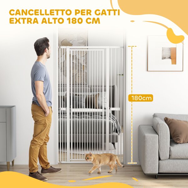 PawHut Cancellino per Cani e Gatti Alto 180 cm, Estensibile da 76-104 cm e Montaggio a Pressione, Bianco | Aosom Italy