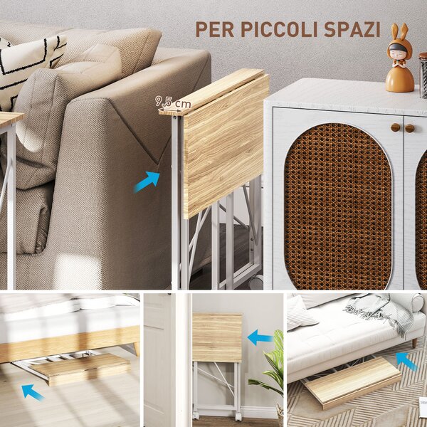 HOMCOM Scrivania Pieghevole Salvaspazio con 4 Ruote e Freno, 80x40x75 cm, Legno | Aosom Italy