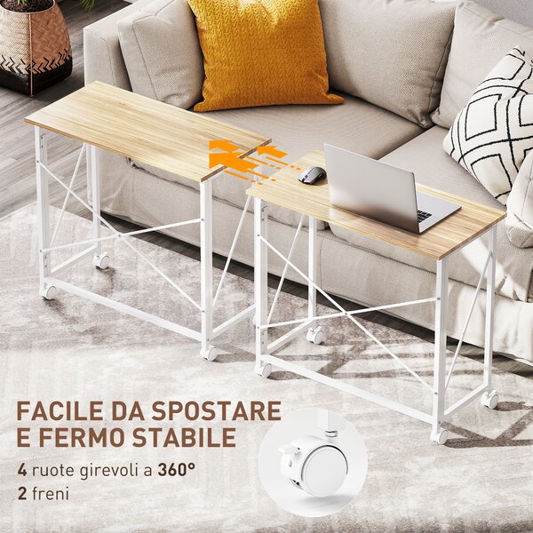 HOMCOM Scrivania Pieghevole Salvaspazio con 4 Ruote e Freno, 80x40x75 cm, Legno | Aosom Italy
