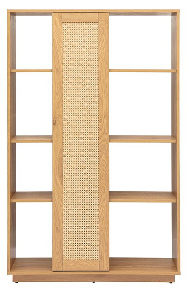 Libreria separatrice con ripiani in finitura legno chiaro rovere e intreccio di rattan L100 cm ALICANTE