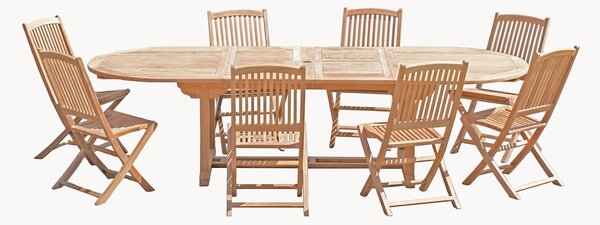 Set da pranzo da giardino in legno di teak con foro per ombrellone Fun, set da 9