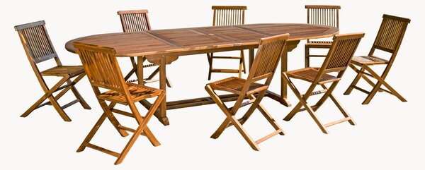 Set da pranzo da giardino in legno di teak con foro per ombrellone Maeva, set da 9