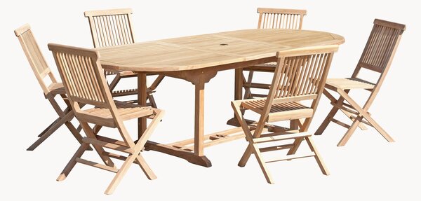 Set da pranzo da giardino in legno di teak Fun con foro per ombrellone, set da 7