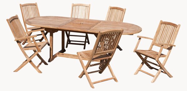 Set da pranzo da giardino in legno di teak Fun con foro per ombrellone, set da 7