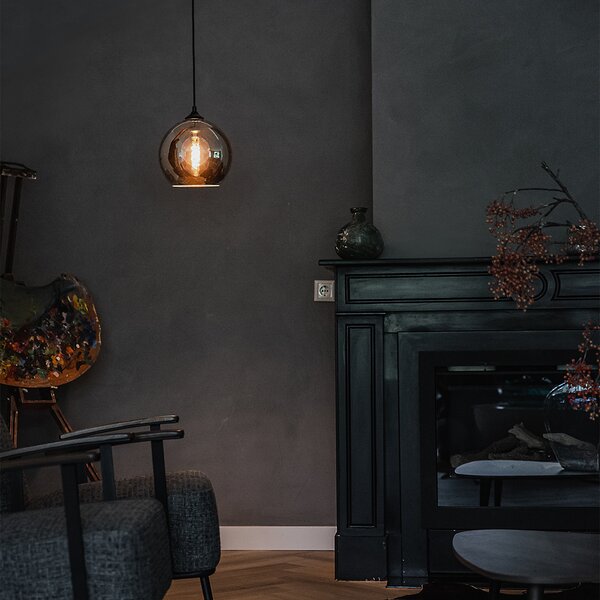 Lampada a sospensione intelligente nera con vetro fumé incl. Wifi A60 - Wallace