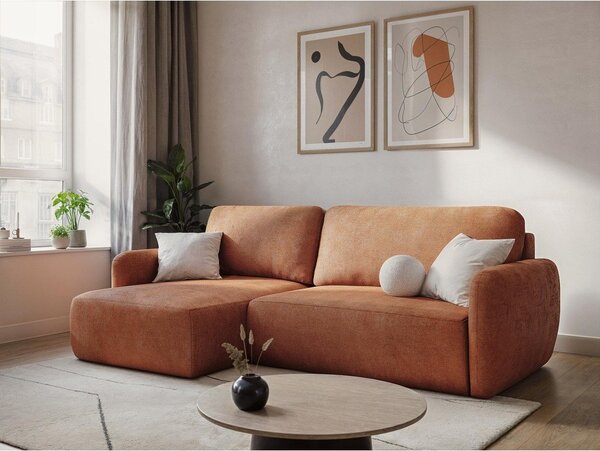 Divano angolare beige allungabile/con contenitore (a U) con rivestimento in ciniglia Lilo – Makamii