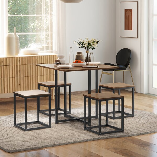 HOMCOM Set Sedie Tavolo Sala da Pranzo Moderne da 5 Pezzi Stile Industriale, Tavolo da Cucina con Sedie in Legno e Metallo, Nero e Legno | Aosom Italy