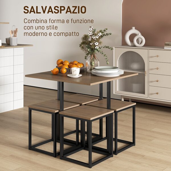 HOMCOM Set Sedie Tavolo Sala da Pranzo Moderne da 5 Pezzi Stile Industriale, Tavolo da Cucina con Sedie in Legno e Metallo, Nero e Legno | Aosom Italy