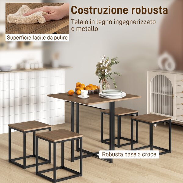 HOMCOM Set Sedie Tavolo Sala da Pranzo Moderne da 5 Pezzi Stile Industriale, Tavolo da Cucina con Sedie in Legno e Metallo, Nero e Legno | Aosom Italy