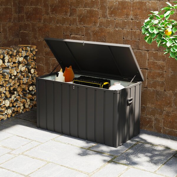 Outsunny Panca Contenitore da 450L con 2 Rotelle e Maniglie, in Acciaio e PP, 125.5x61.5x70 cm, Grigio Scuro