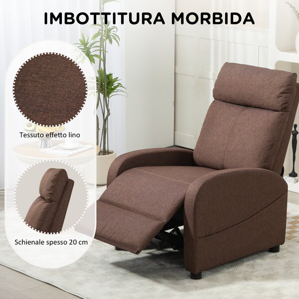 HOMCOM Poltrona Relax Reclinabile con Poggiapiedi in Tessuto Effetto Lino, 69x85x100 cm, Marrone