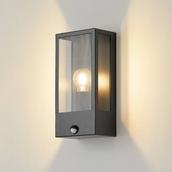Lindby applique da esterno Ilana, nero, sensore, IP44, E27 Ilana Lindby, dimmerabile, Nero, Acciaio Inox