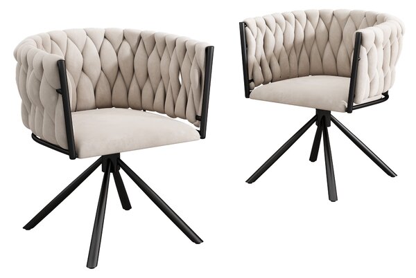 Set di 2 Sedie da Pranzo in tessuto effetto velluto Imbottite, Girevoli a 360° con Design Ergonomico e Struttura in Metallo, Beige