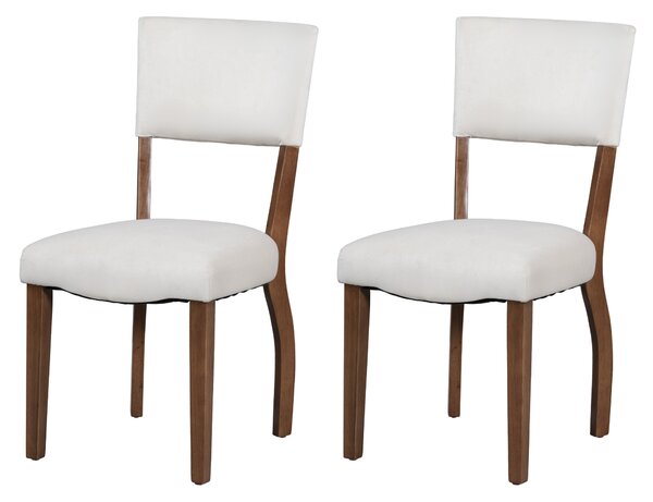 Set di 2 Sedie da Pranzo Moderne in tessuto effetto velluto Imbottite, con Schienale e Gambe in legno, Bianco