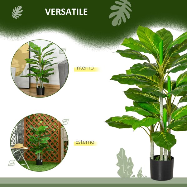 HOMCOM Pianta Verde Artificiale da 95 cm e 33 Foglie con Vaso Nero Ø15x13 cm, in PEVA, PE e Cemento|Aosom