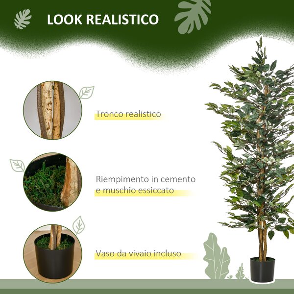 HOMCOM Pianta Finta di Ficus Alta 150cm, Decorazione per Interno ed Esterno con Vaso Incluso|Aosom