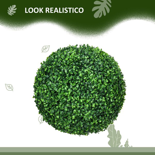 HOMCOM Set di 2 Piante Finte Sfera di Bosso Ø40cm, Decorazione per Interno ed Esterno, Verde|Aosom