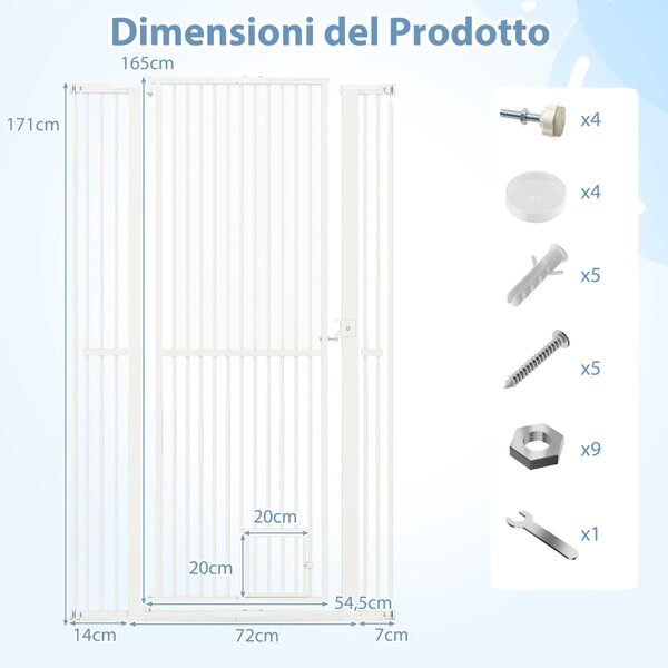 Costway Porta per animali domestici extra alta con apertura da 77-104 cm, Porta facilmente percorribile per cucina porta Bianco