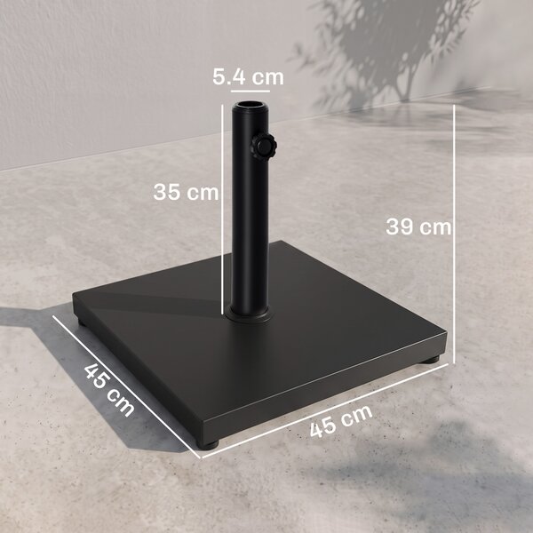 Outsunny Base per Ombrellone Quadrata Peso 18kg per Pali da Φ3/3.5/3.8, 45x45x39cm, Nero|Aosom