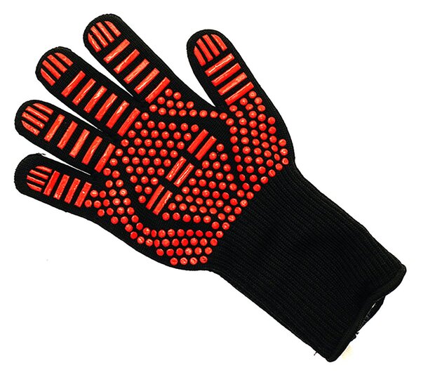 Guanto per BBQ Anbidestro Resistente fino a 250° con Inserti in Silicone Nero e Rosso