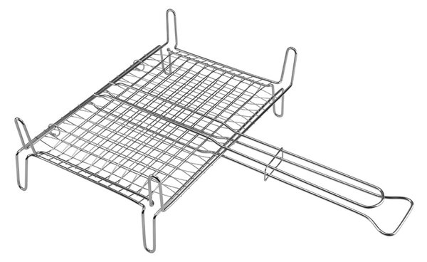 Griglia Doppia per Barbecue 27x37 cm con Piedini in Filo di Ferro Cromato Made in Italy