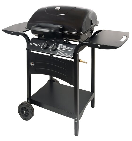 Barbecue a Gas Gustavo 109,5x56x101,5 cm a 2 Fuochi con Griglia in Acciaio Inox e Coperchio Nero
