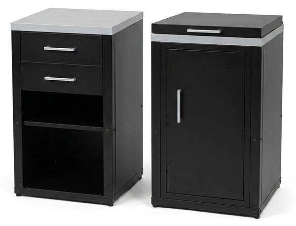 Composizione 2 Moduli Cucina Cucina 3 Fuochi a Gas + Armadietto con Cassetti Top in Acciaio Inox Nero