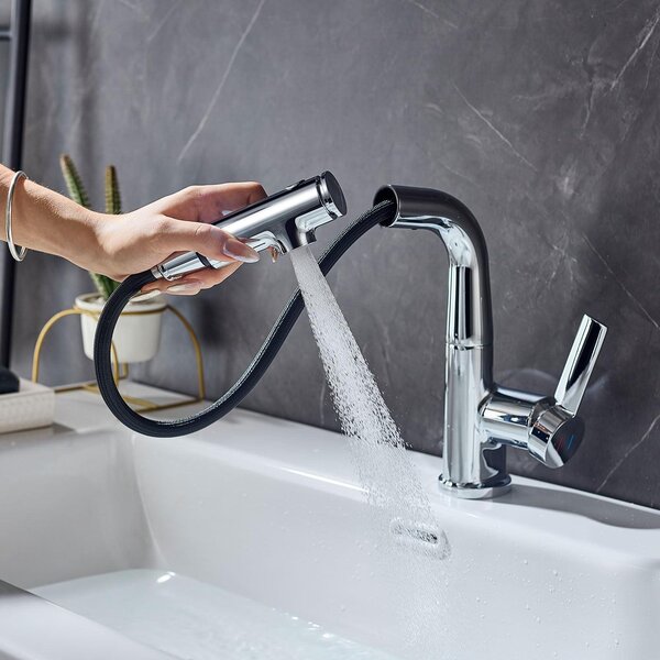 Rubinetto per lavabo, rubinetto per bagno - Estensibile - 3 getti d'acqua - Cromato
