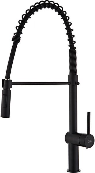 Rubinetto da cucina RHEA nero con molla, bocca mobile, risparmio idrico, montaggio intuitivo, modello BLD_76SD